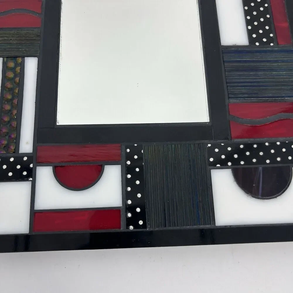 Mark Lewanski Mosaic Mirror Italianate Studio Art Glass Wall Decor Red Black